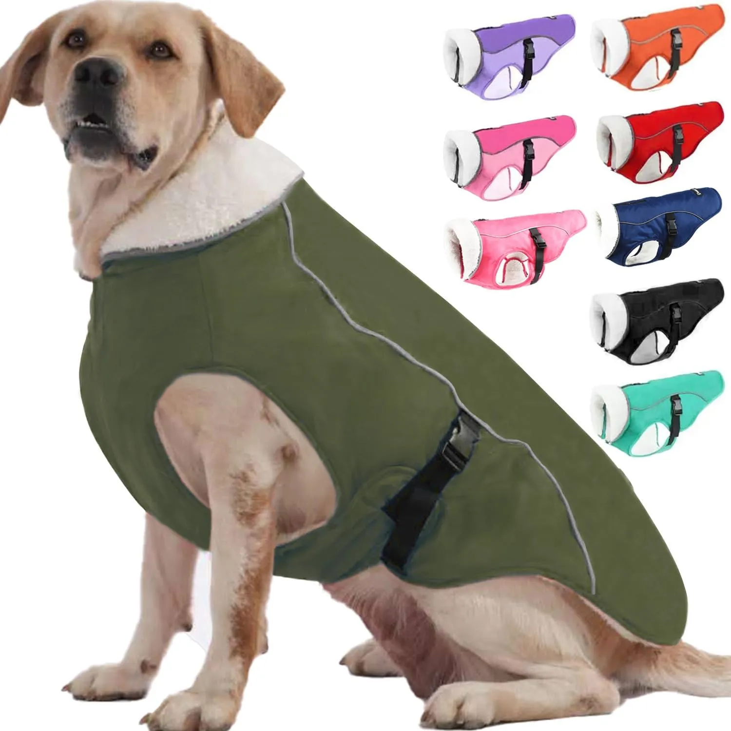 EMUST Winter Dog Jacket, Windproof Dog Apparel for Cold Weather, Reflective Coats for Dogs, Warm Puppy Jacket, Green, S