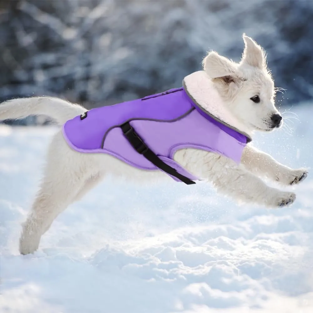 EMUST Winter Dog Jacket, Windproof Dog Apparel for Cold Weather, Reflective Coats for Dogs, Warm Puppy Jacket, New Purple, S