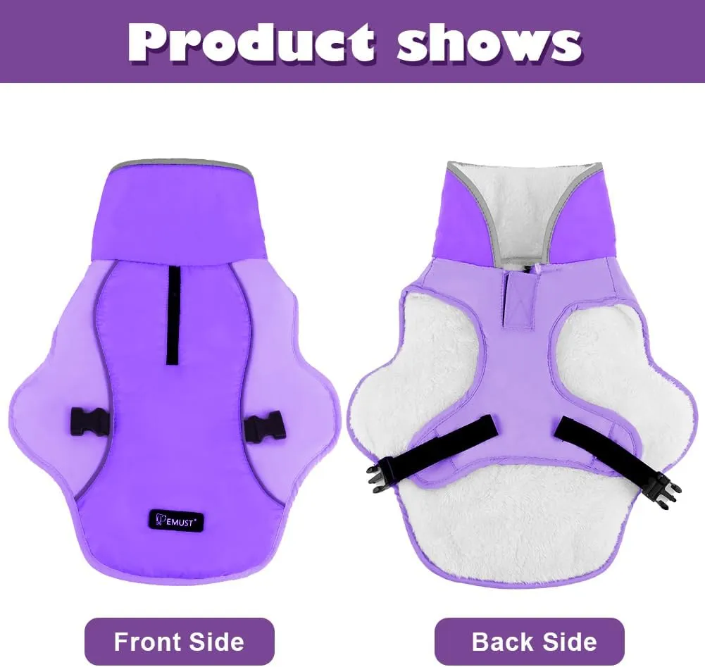 EMUST Winter Dog Jacket, Windproof Dog Apparel for Cold Weather, Reflective Coats for Dogs, Warm Puppy Jacket, New Purple, S