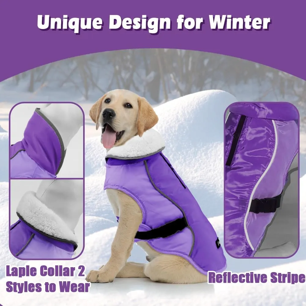 EMUST Winter Dog Jacket, Windproof Dog Apparel for Cold Weather, Reflective Coats for Dogs, Warm Puppy Jacket, New Purple, S