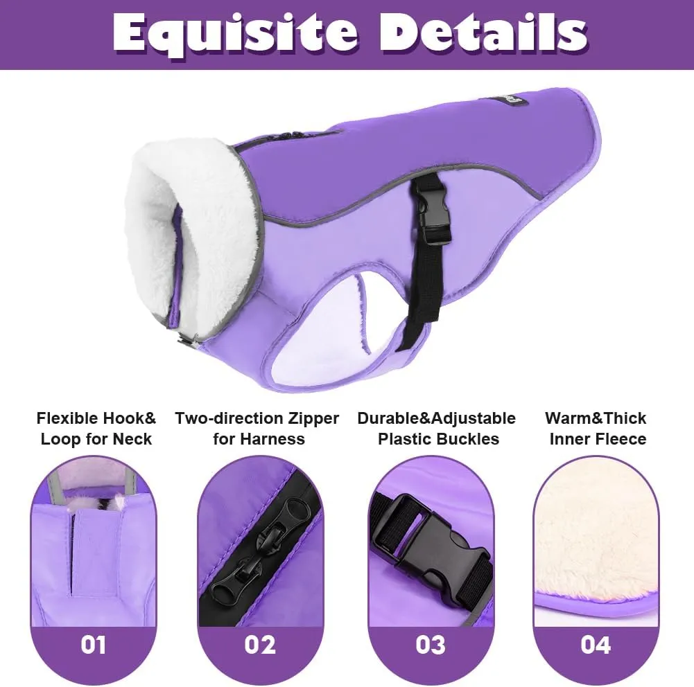 EMUST Winter Dog Jacket, Windproof Dog Apparel for Cold Weather, Reflective Coats for Dogs, Warm Puppy Jacket, New Purple, S