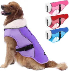 EMUST Winter Dog Jacket, Windproof Dog Apparel for Cold Weather, Reflective Coats for Dogs, Warm Puppy Jacket, New Purple, S