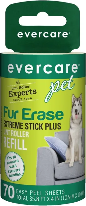 Evercare All Purpose Pet Hair Lint Roller Refill, 70 Easy Peel Sheets  Compatible with Evercare Standard Sized Rollers, Reusable Sticky Roller for Pet Hair, Furniture, Clothing & Cars