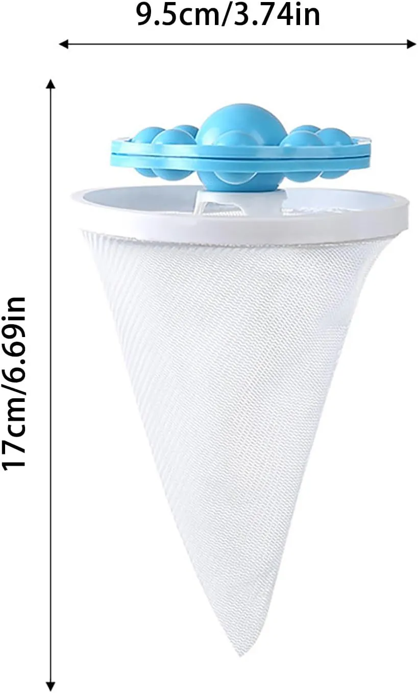 Floating Hair Filtering Mesh Removal Lint Catcher for Washing Machine Pet Hair Remover for Laundry Reusable Pet Hairs Catcher Washer Mesh Bag Filter Cleaning (Blue, 9.5cm)