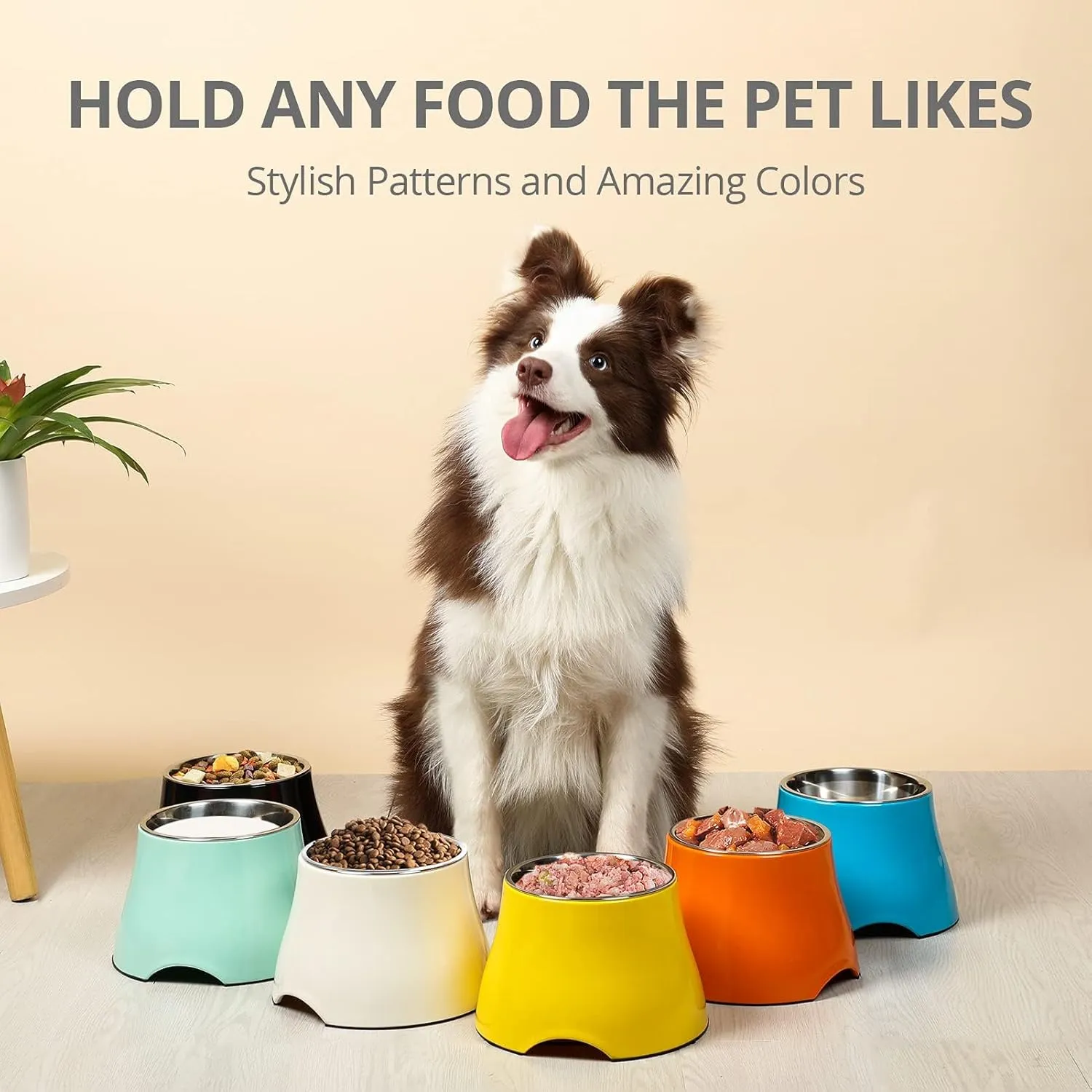 FluffyDream Elevated Dog Bowls, Sturdy Non-Slip Dog Bowl with Stainless Steel Bowl, Wearing Cone, Long Ears, Colorful Raised Bowls for Medium/Small Dogs, SunshineOrange, M (540ML / 2 Cups)