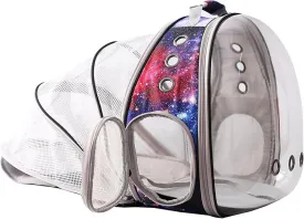Galaxy Blue Cat Bubble Backpack, Back Extension Space Capsule Astronaut Clear Window Fit up to 12 Pounds Cat, Vet Transport Carry Bookbag, Airline Approved