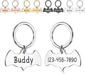 Halloween Bat Dog Tags by Generic: Personalized Engraved Pet ID Tags for Dogs & Cats, Black Stainless Steel, Bat Charm, Round Clasp, Collar Ring