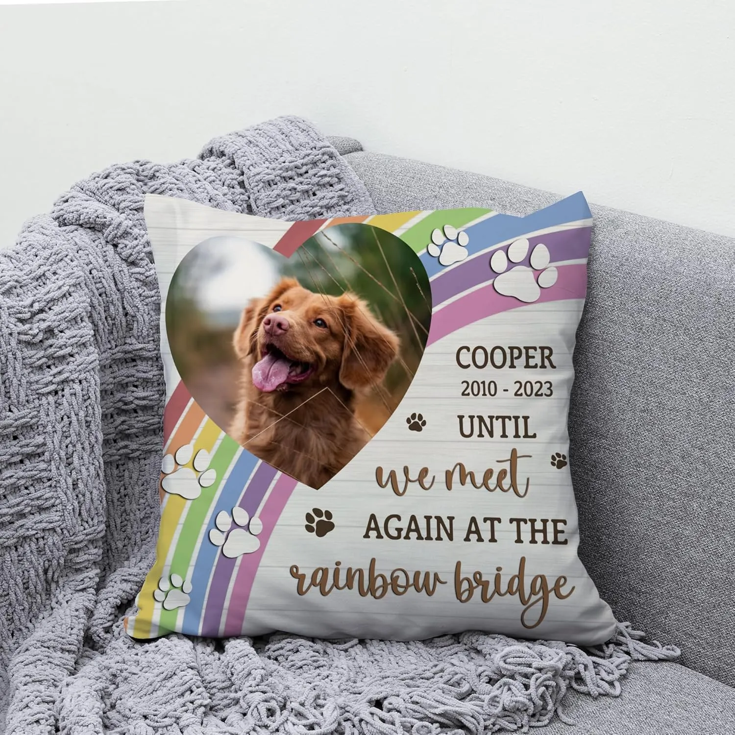Hyturtle Personalized Pet Memorial Pillow with Insert 12"x12" Double-Sided Printed with Picture - Sympathy Gifts for Loss of Cat Dog - Remembrance Bereavement Gifts - Custom Photo Memorial Home Decor