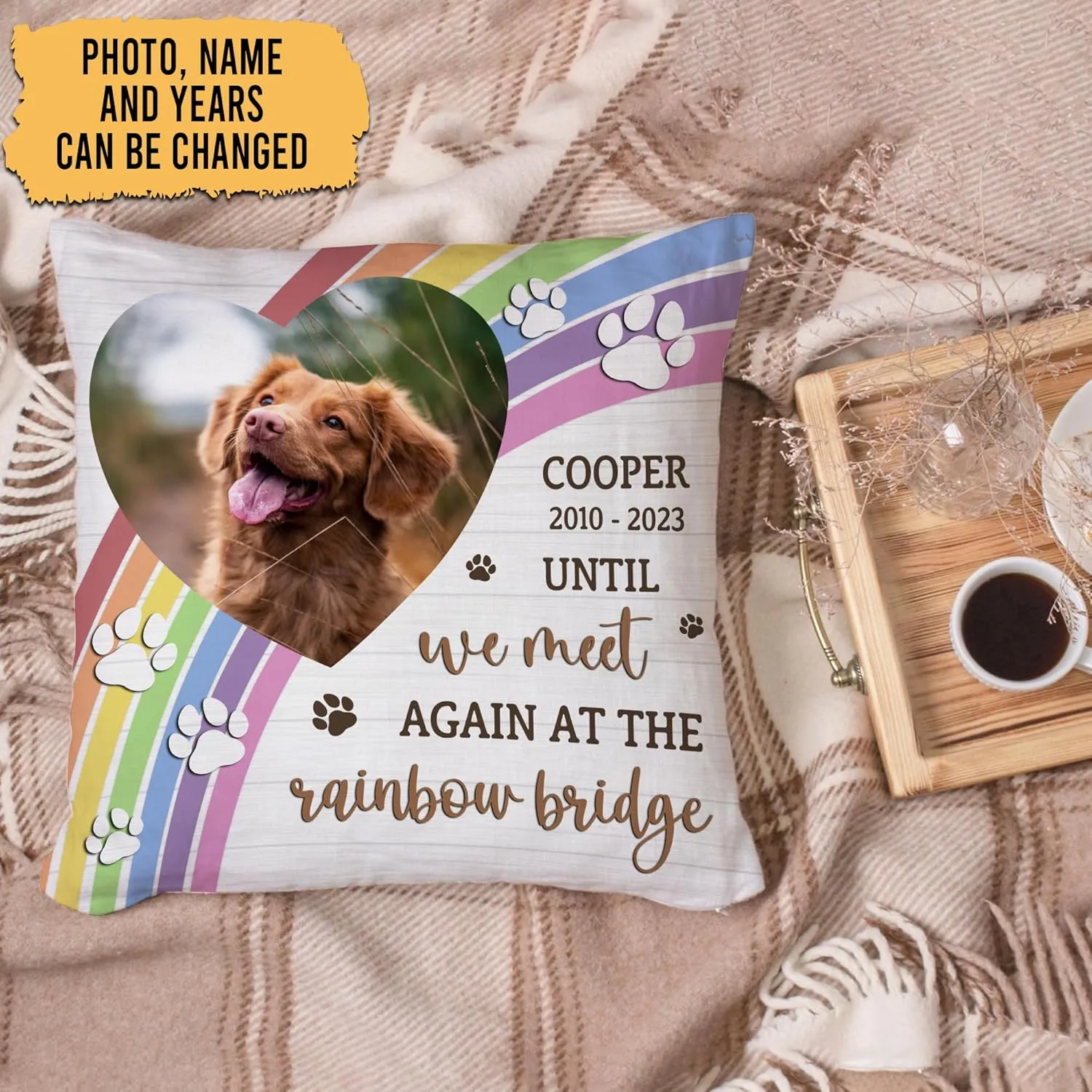Hyturtle Personalized Pet Memorial Pillow with Insert 12"x12" Double-Sided Printed with Picture - Sympathy Gifts for Loss of Cat Dog - Remembrance Bereavement Gifts - Custom Photo Memorial Home Decor