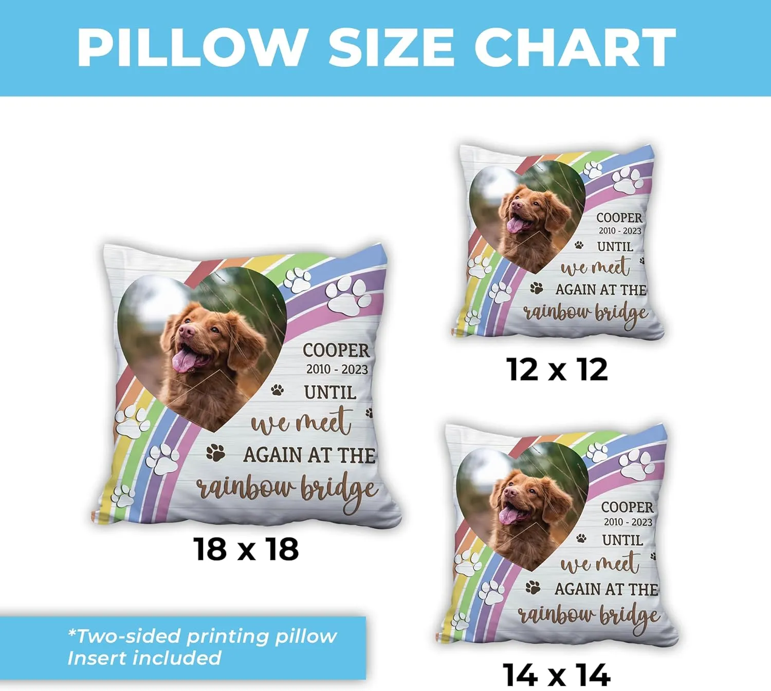 Hyturtle Personalized Pet Memorial Pillow with Insert 12"x12" Double-Sided Printed with Picture - Sympathy Gifts for Loss of Cat Dog - Remembrance Bereavement Gifts - Custom Photo Memorial Home Decor
