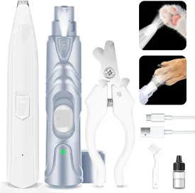 KIKETECH Dog Grooming Clippers Professional - Quiet Cordless Dog Paw Trimmer, LED Light Pet Nail Grinder, Rechargeable Cat Clippers for Grooming, 3 in 1 White