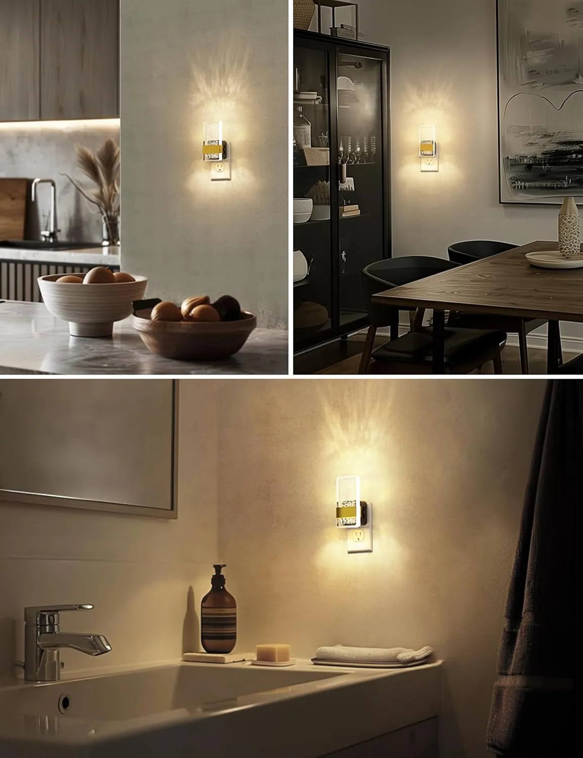 L LOHAS LED Night Lights Plug Into Wall [2 Pack], Decorative Night Light with Dusk-to-Dawn Sensor, 0-100LM Dimmable Nightlight, Wall Sconce-Style Design Nightlights for Bathroom, Hallway,Stairway,Gift