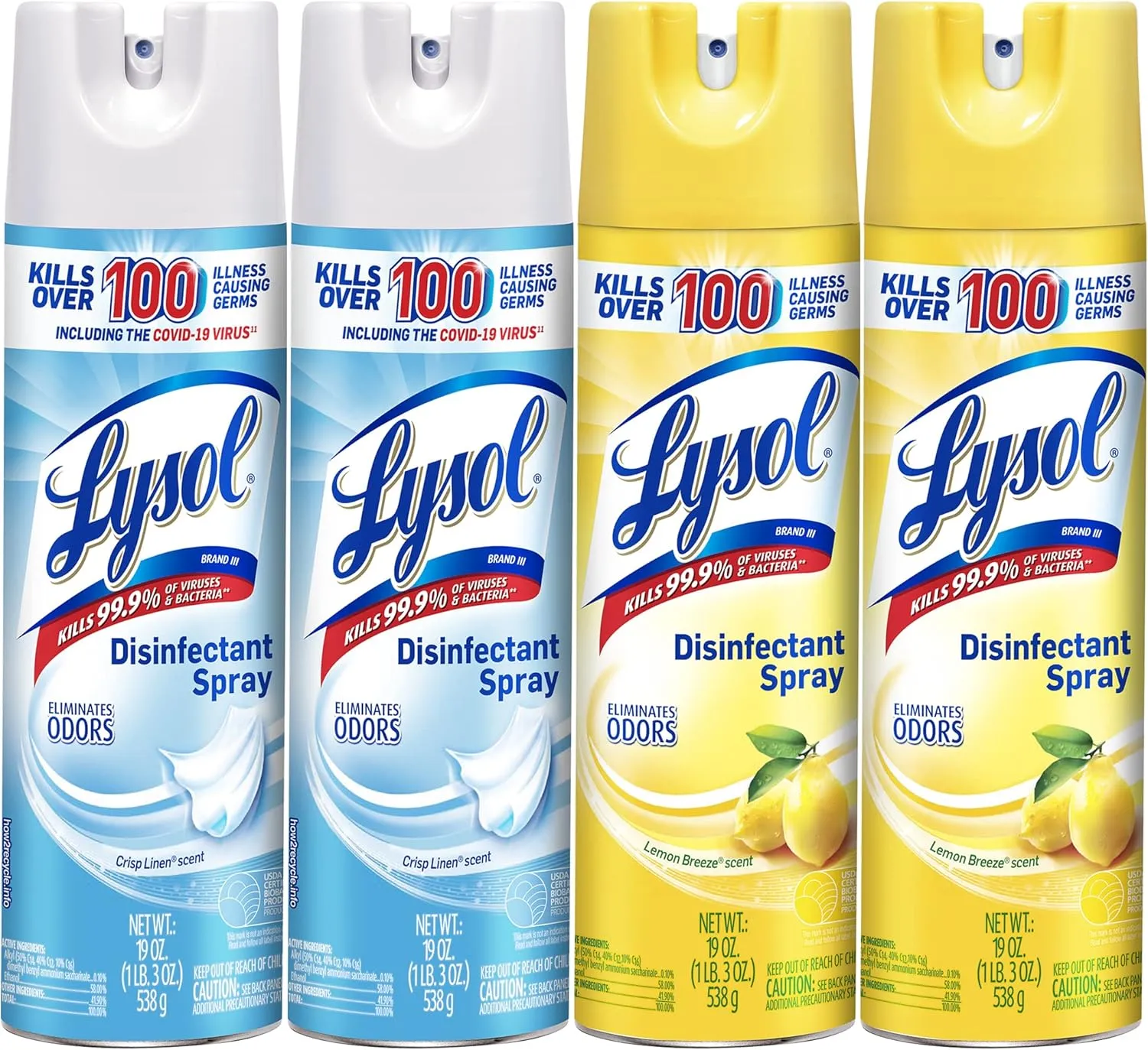 Lysol Disinfectant Spray, Sanitizing and Antibacterial Spray, For Disinfecting and Deodorizing, Lemon Breeze, 19 Fl Oz (Pack of 2), Packaging May Vary