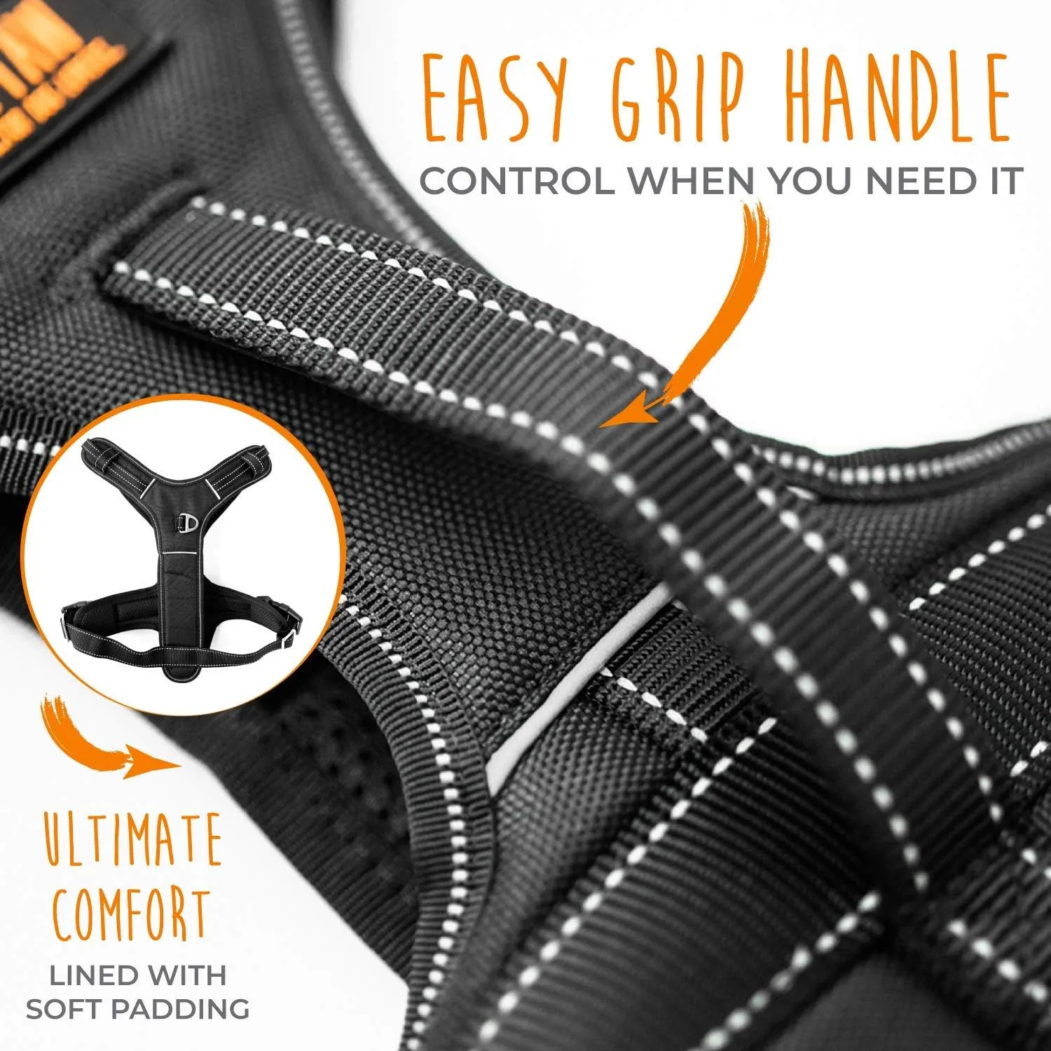 Mighty Paw Sport Harness 2.0 - Padded Canine Accessory - Adjustable Neck and Chest Straps - Enhanced Visibility with Reflective Stitching - Dog Padded Harness with Handle - Large - Black