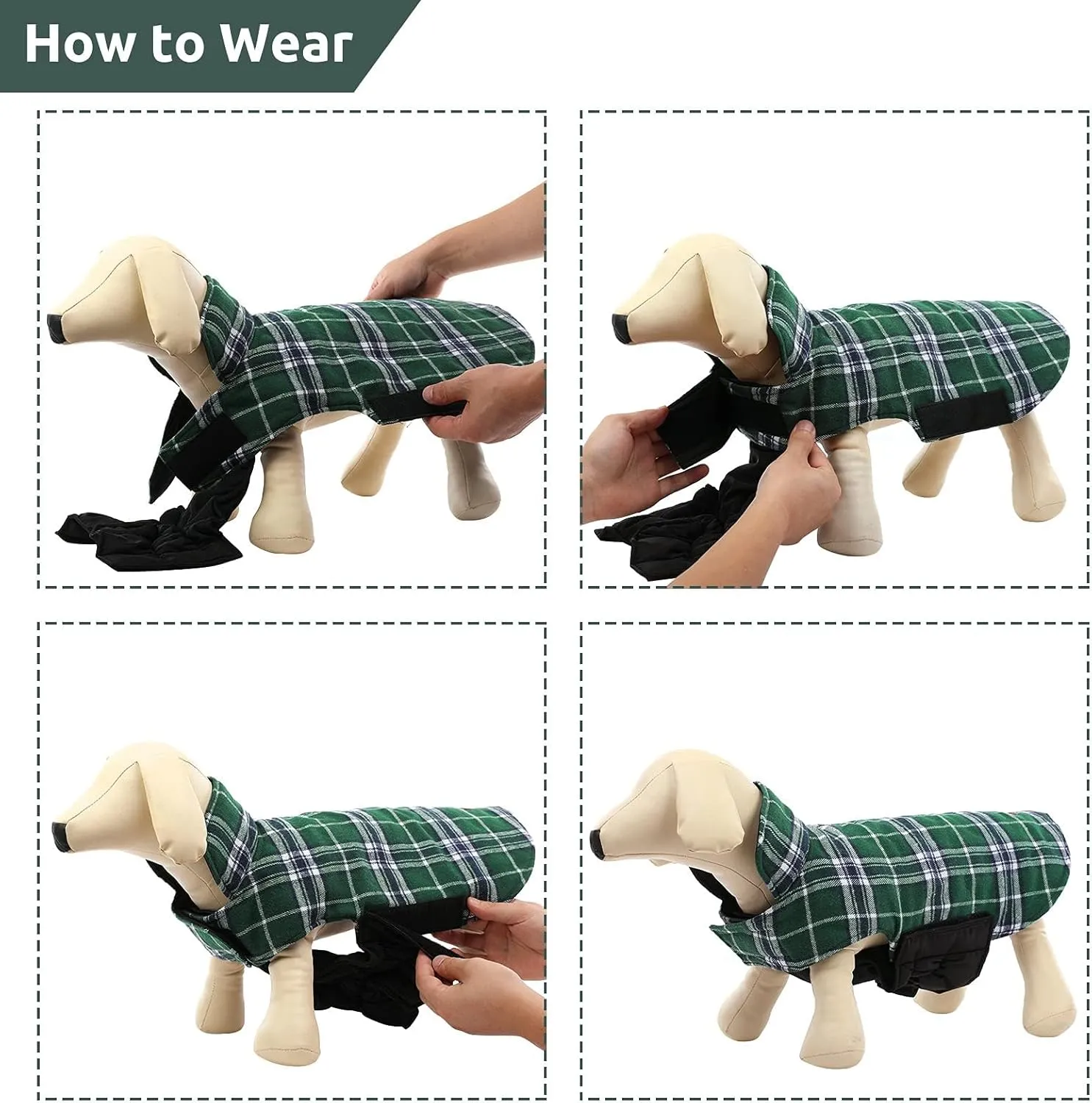 MIGOHI Reversible Dog Coat - Windproof & Waterproof Winter Jacket for Cold Weather, Plaid Dog Coats in Green L, Sizes S, M, L