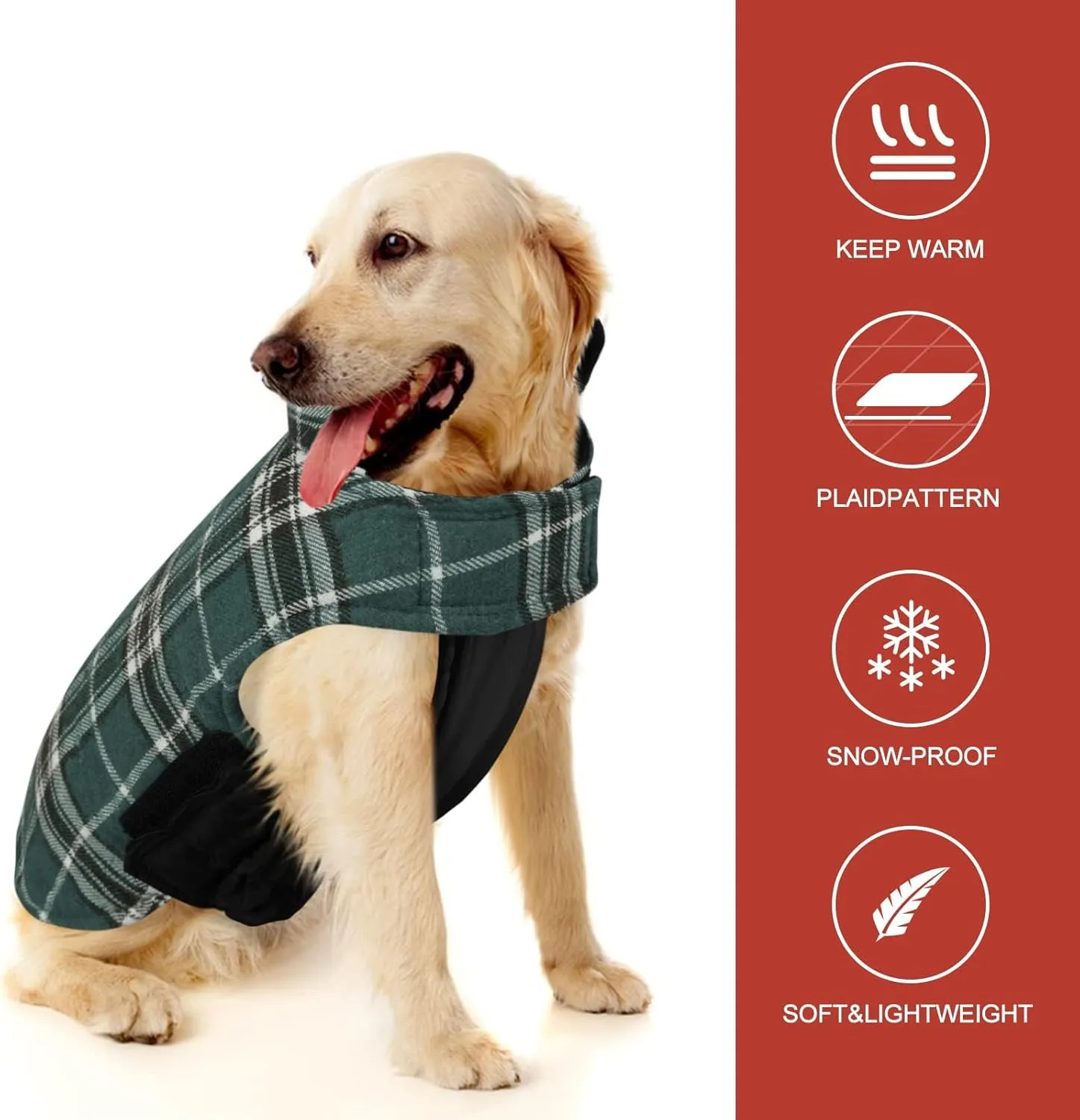 MIGOHI Reversible Dog Coat - Windproof & Waterproof Winter Jacket for Cold Weather, Plaid Dog Coats in Green L, Sizes S, M, L