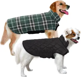 MIGOHI Reversible Dog Coat - Windproof & Waterproof Winter Jacket for Cold Weather, Plaid Dog Coats in Green L, Sizes S, M, L