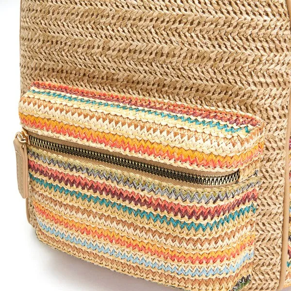 Multi Striped Straw Backpack
