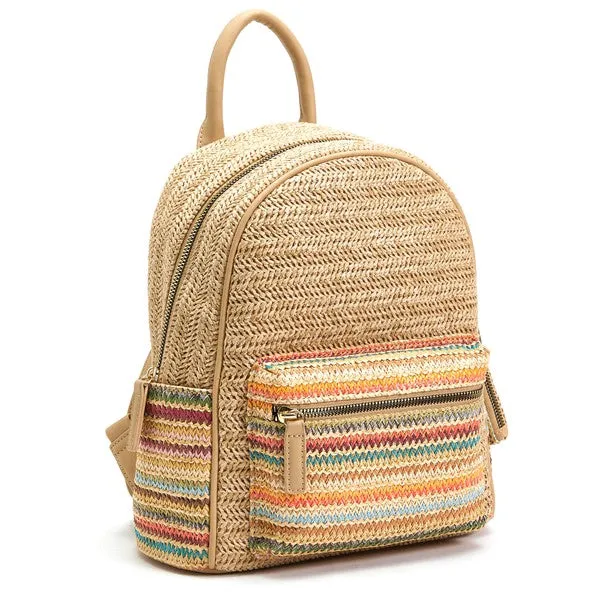 Multi Striped Straw Backpack