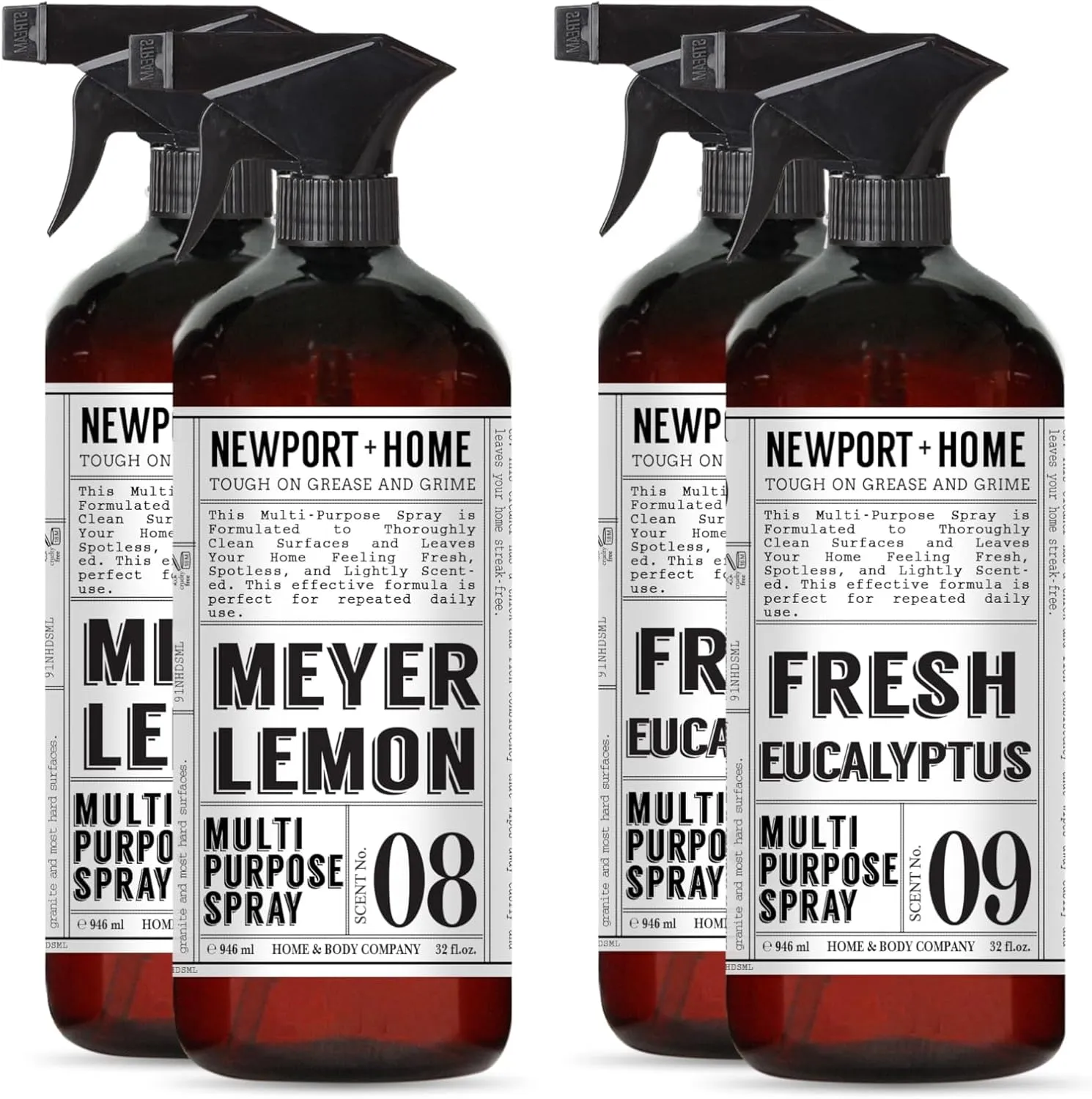 Newport   Home Multi-Purpose Spray, Meyer Lemon & Fresh Eucalyptus Scents, Tough on Grease and Grime, 32 fl oz, Set of 4