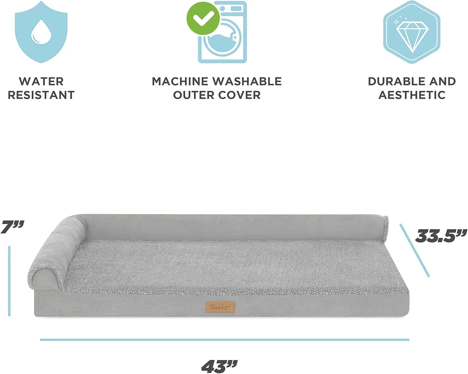 Pet Bolster Mattress, Large to Extra Large Dog and Cat Mattress, Orthopedic Pet and Crate Mattress, L-Shaped Pet Mattress, Anti-Slip and Chew Proof Pet Mattress Bed, Cozy - TailZzz