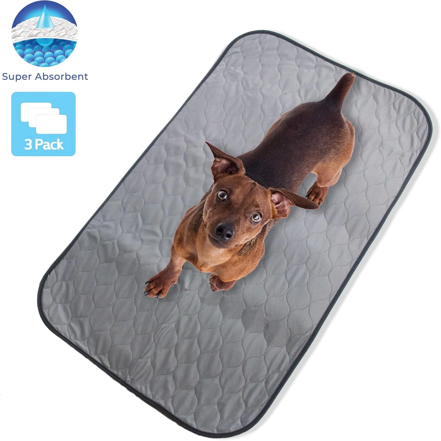 Pet Magasin Highly Absorbent Reusable Washable Pet Pads for Crate or Training with Waterproof Bottom (Pack of 3) (Pack of 3) (Grey, 39x26 Inch)