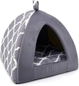 Pet Tent-Soft Bed for Dog and Cat by Best Pet Supplies - Gray Lattice, 16" x 16" x H:14"