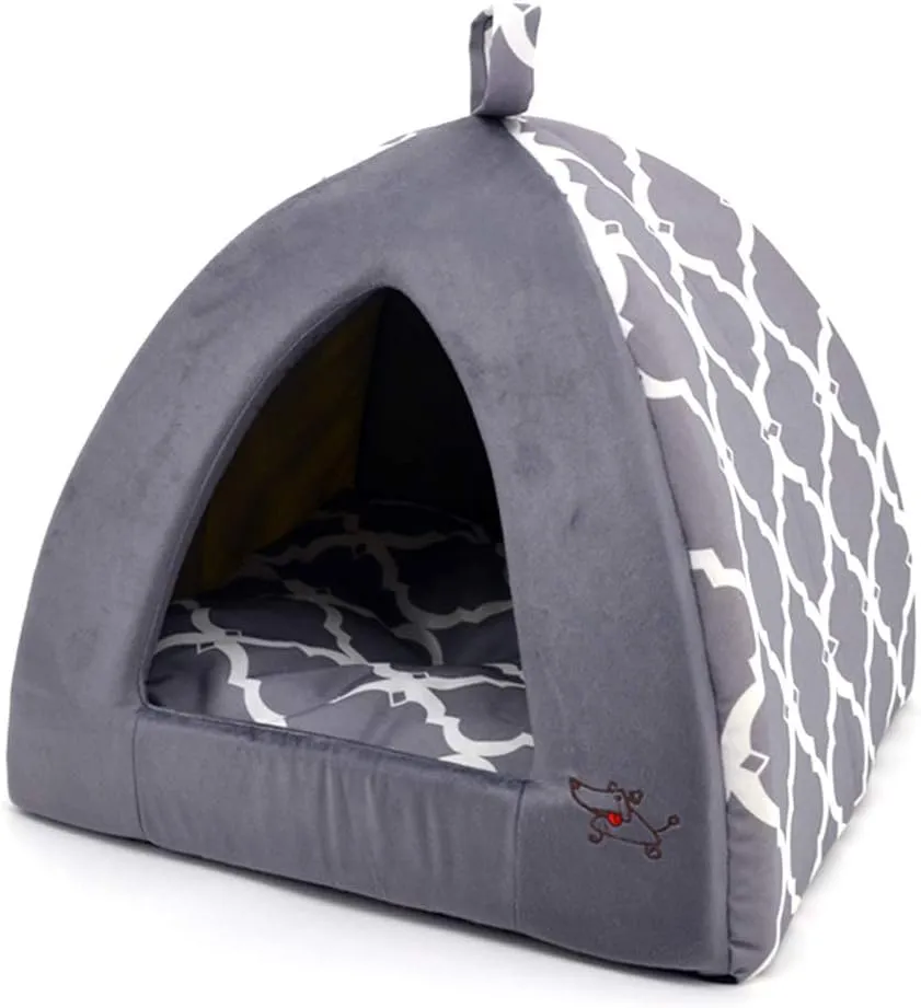 Pet Tent-Soft Bed for Dog and Cat by Best Pet Supplies - Gray Lattice, 16" x 16" x H:14"