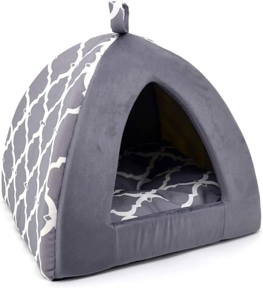 Pet Tent-Soft Bed for Dog and Cat by Best Pet Supplies - Gray Lattice, 16" x 16" x H:14"