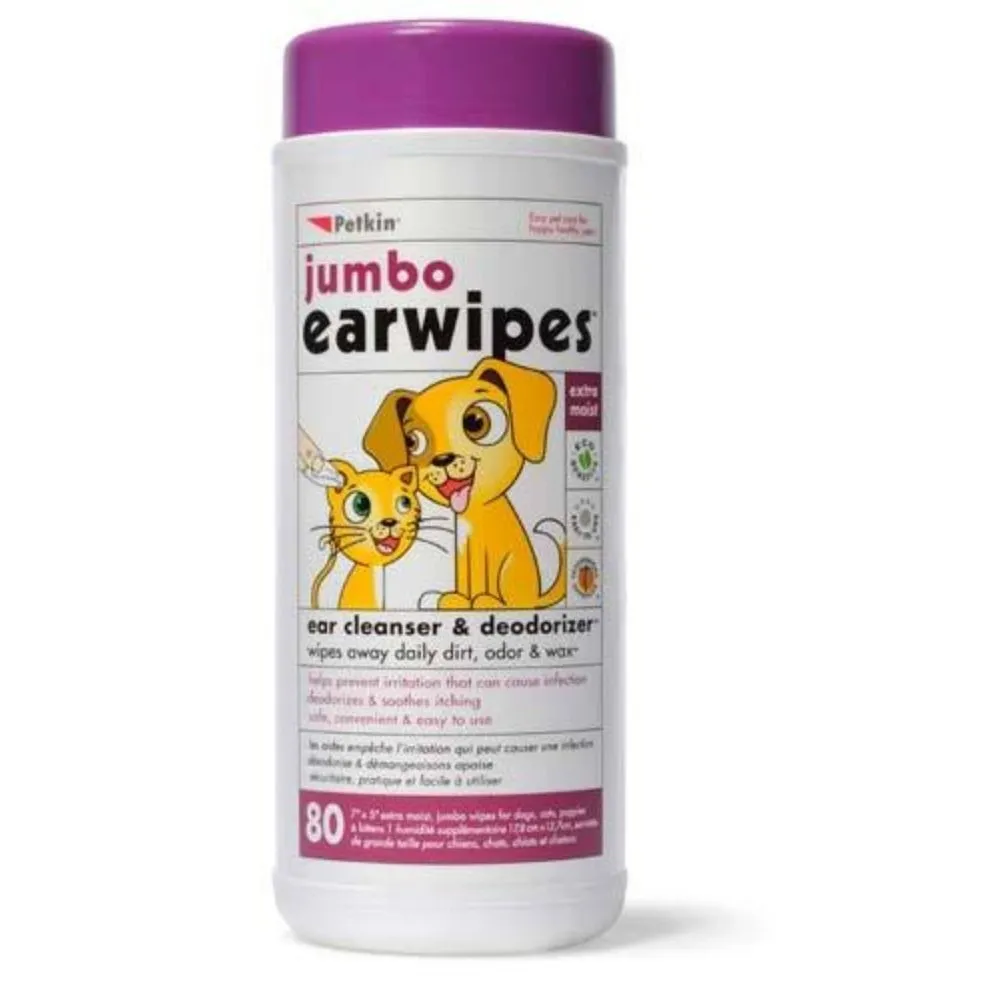 Petkin Jumbo Ear Wipes 80 Wipe Tub
