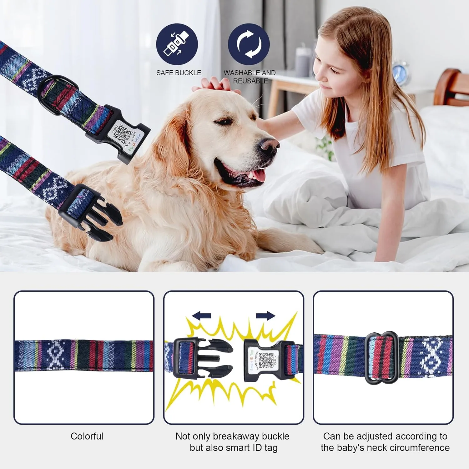 QR Code Dog Collar with ID Tag  Personalized Pet Identification Collar, Anti-Loss Quick Scan Tracking | Adjustable Nylon Strap Fits Small, Medium & Large Dogs (Black, S)