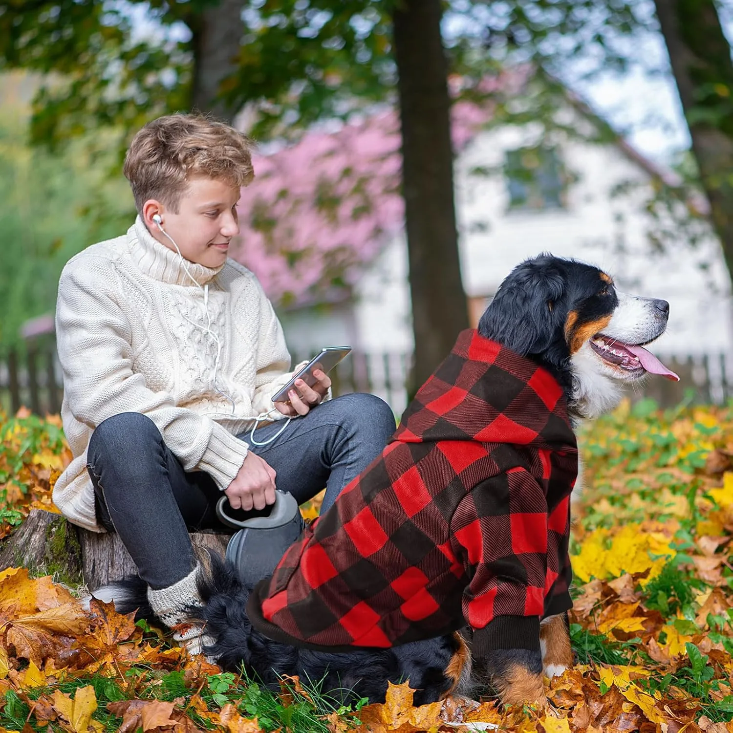 Red Plaid Dog Hoodie Soft Dog Sweater Hoodie with Leash Hole and Pocket Elastic Pet Clothes Sweatshirt for Small Medium Large Size Dogs(Red A,Medium)