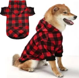 Red Plaid Dog Hoodie Soft Dog Sweater Hoodie with Leash Hole and Pocket Elastic Pet Clothes Sweatshirt for Small Medium Large Size Dogs(Red A,Medium)