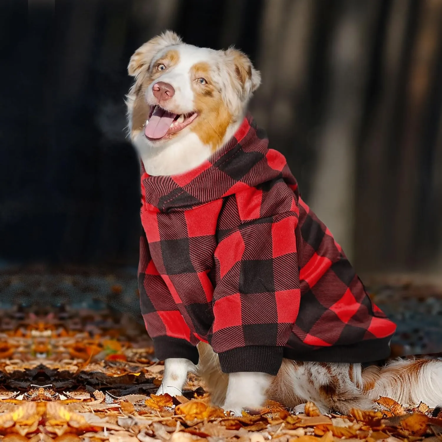 Red Plaid Dog Hoodie Soft Dog Sweater Hoodie with Leash Hole and Pocket Elastic Pet Clothes Sweatshirt for Small Medium Large Size Dogs(Red A,Medium)
