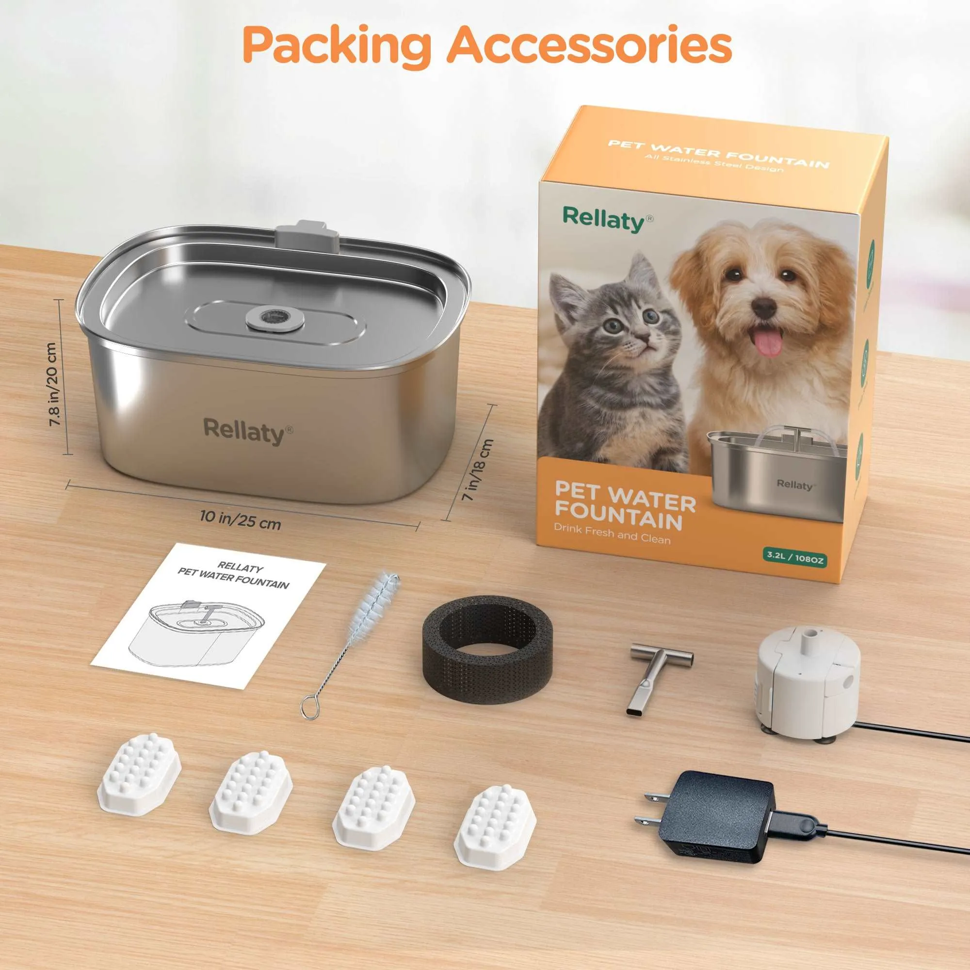Rellaty Stainless Steel Cat Water Fountain