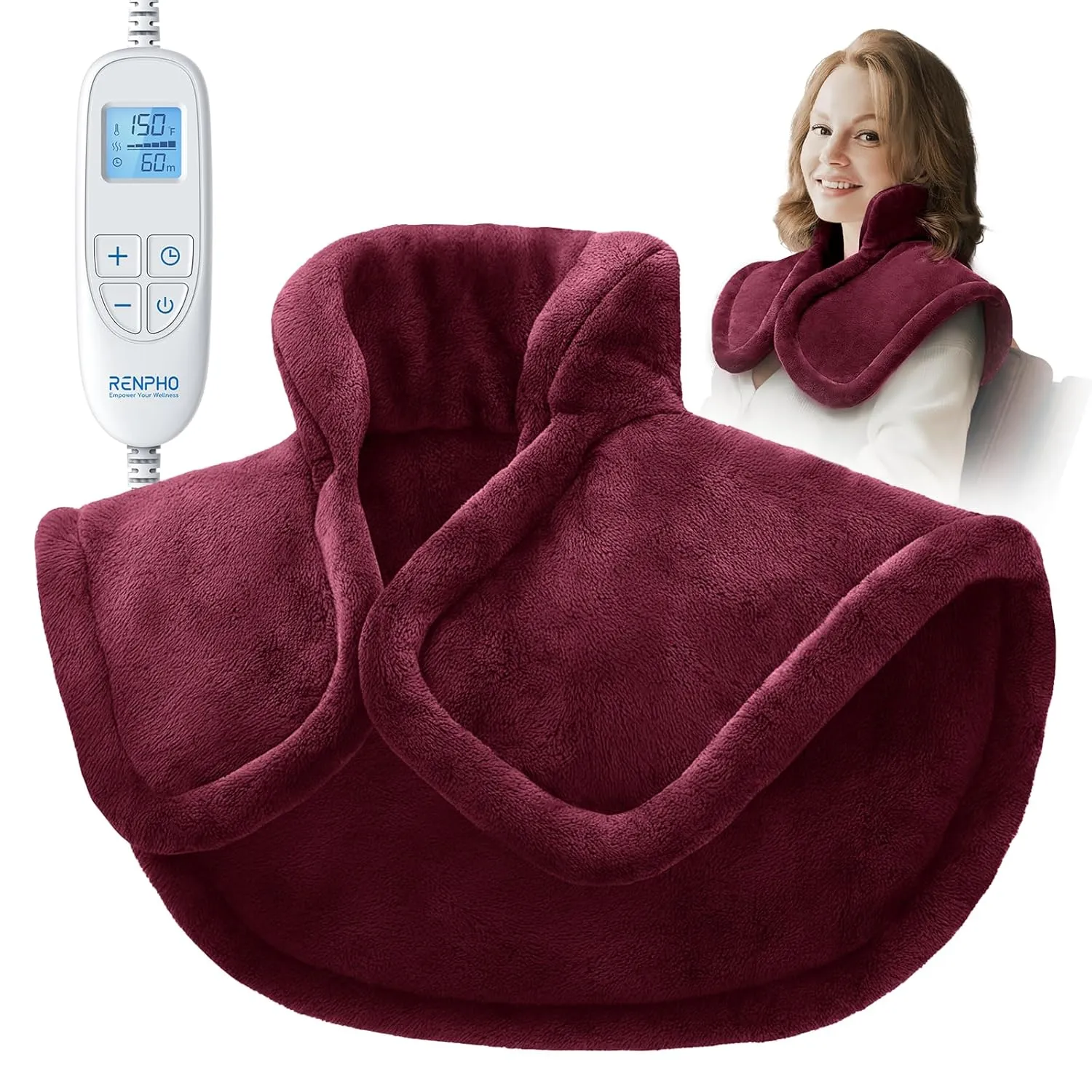 RENPHO Heating Pad for Neck and Shoulders and Back, Fathers Day Dad Gifts, Electric Heated Pad for Neck Pain Relief, 6 Heat Settings 2H Auto Off, ETL Safety Certified, Gifts for Women Men 21"x23" Red