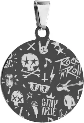 Rock and Roll Pet ID Tags Personalized Stainless Steel Dog and Cat Tags Cute Collar Tag Circular, style