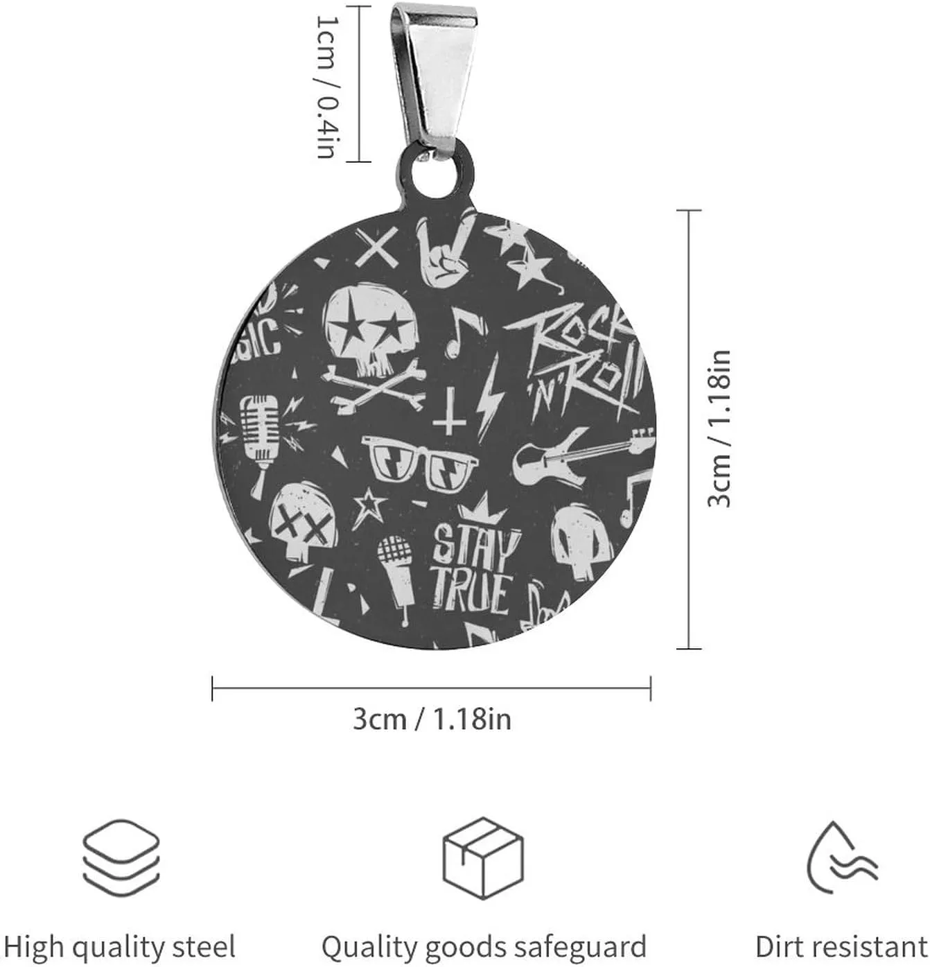 Rock and Roll Pet ID Tags Personalized Stainless Steel Dog and Cat Tags Cute Collar Tag Circular, style