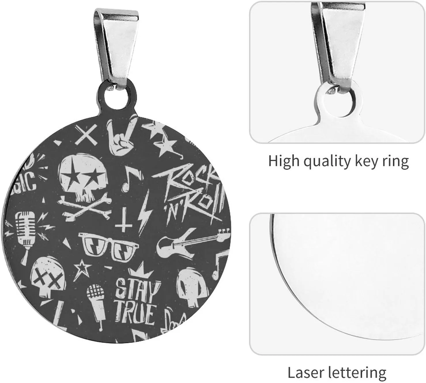 Rock and Roll Pet ID Tags Personalized Stainless Steel Dog and Cat Tags Cute Collar Tag Circular, style