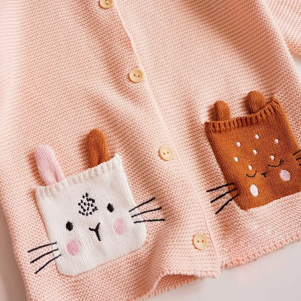 Rolanko Toddler Girls' Sweater Long Sleeve Open Front Button Down Knit Cardigan Kids Clothes 1-6 Years