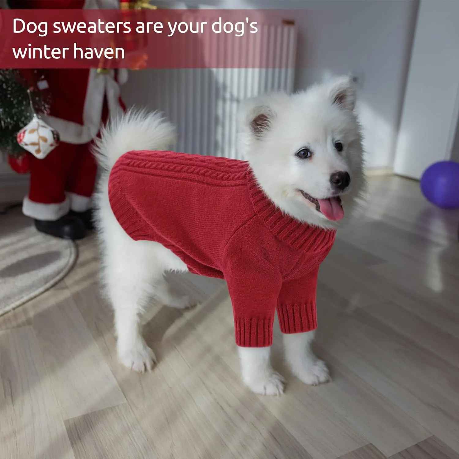 SAWMONG Dog Sweater for Large Dogs, Turtleneck Knitted Pullover Sweater Sweatshirt, Classic Winter Warm Pet Sweater for Boy Girl Cat Sweater (Red, XL)