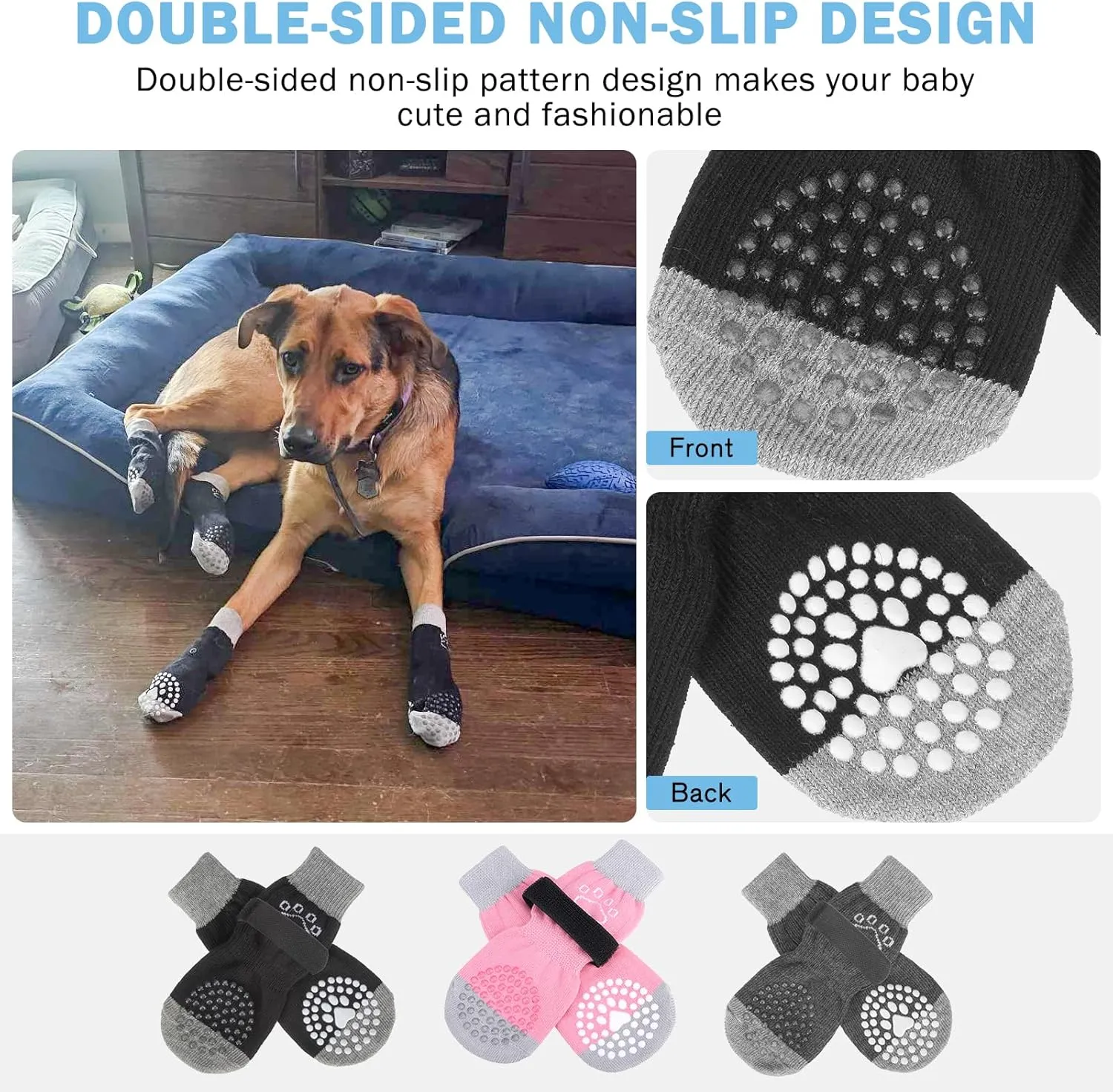 SCENEREAL Dog Socks to Prevent Licking Paws for Hot/Cold Pavement Anti Slip, Dog Shoes for Hardwood Floors, Dog Boots & Paw Protectors with Grippers for Small Medium Large Senior Dogs, Grey M