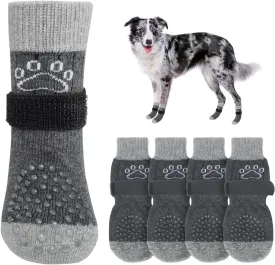 SCENEREAL Dog Socks to Prevent Licking Paws for Hot/Cold Pavement Anti Slip, Dog Shoes for Hardwood Floors, Dog Boots & Paw Protectors with Grippers for Small Medium Large Senior Dogs, Grey M