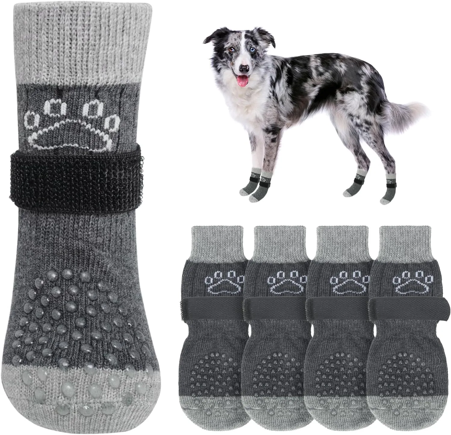 SCENEREAL Dog Socks to Prevent Licking Paws for Hot/Cold Pavement Anti Slip, Dog Shoes for Hardwood Floors, Dog Boots & Paw Protectors with Grippers for Small Medium Large Senior Dogs, Grey M