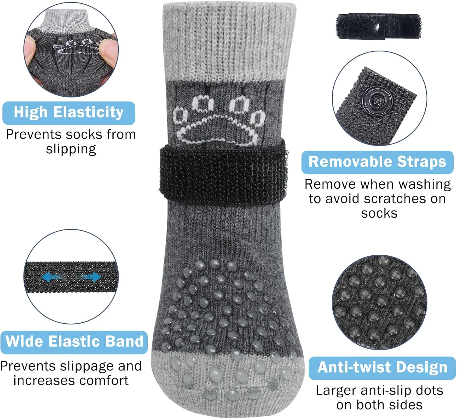 SCENEREAL Dog Socks to Prevent Licking Paws for Hot/Cold Pavement Anti Slip, Dog Shoes for Hardwood Floors, Dog Boots & Paw Protectors with Grippers for Small Medium Large Senior Dogs, Grey M