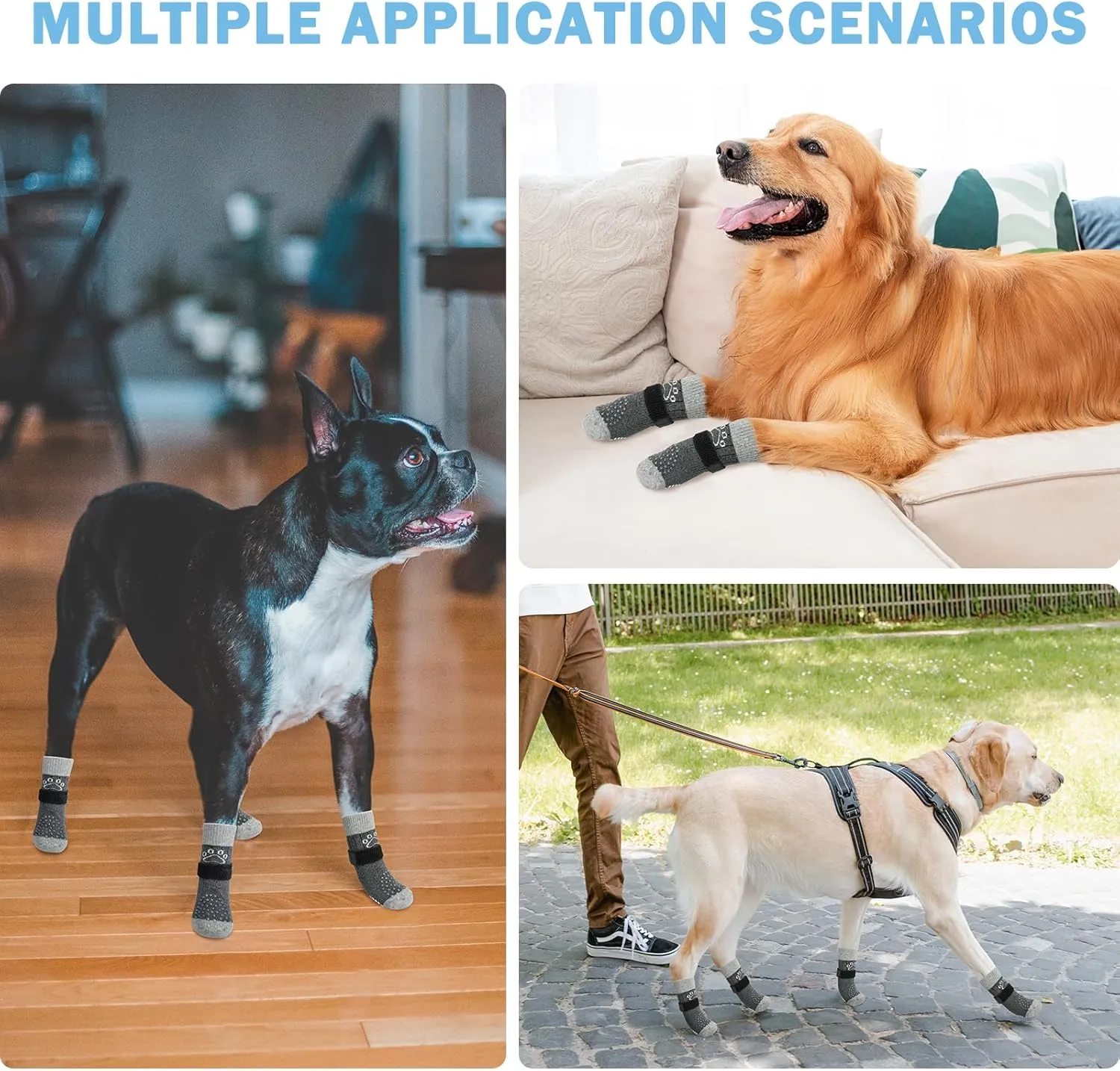 SCENEREAL Dog Socks to Prevent Licking Paws for Hot/Cold Pavement Anti Slip, Dog Shoes for Hardwood Floors, Dog Boots & Paw Protectors with Grippers for Small Medium Large Senior Dogs, Grey M