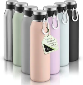 SipX Triple-Insulated Stainless Steel Water Bottle - 20oz. With Cover Lid, BPA-Free Reusable Insulated Water Bottle Keeps Cold For 24 Hours, (Pink)