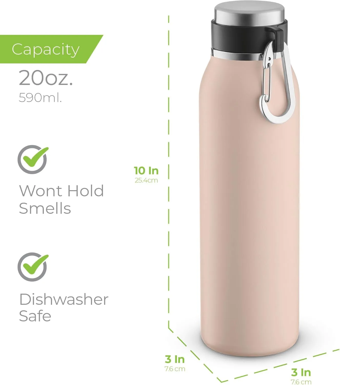 SipX Triple-Insulated Stainless Steel Water Bottle - 20oz. With Cover Lid, BPA-Free Reusable Insulated Water Bottle Keeps Cold For 24 Hours, (Pink)