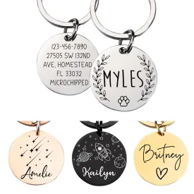 Stainless Steel Pet ID Tag Dog Name Tags, Personalized Dog Tags and Cat Tags, Cute Custom Pet ID Tags, Engraved Double Sided Pet ID Tag, Small Size Cat Tags with Cute Designs(Rose Gold Silver Black)