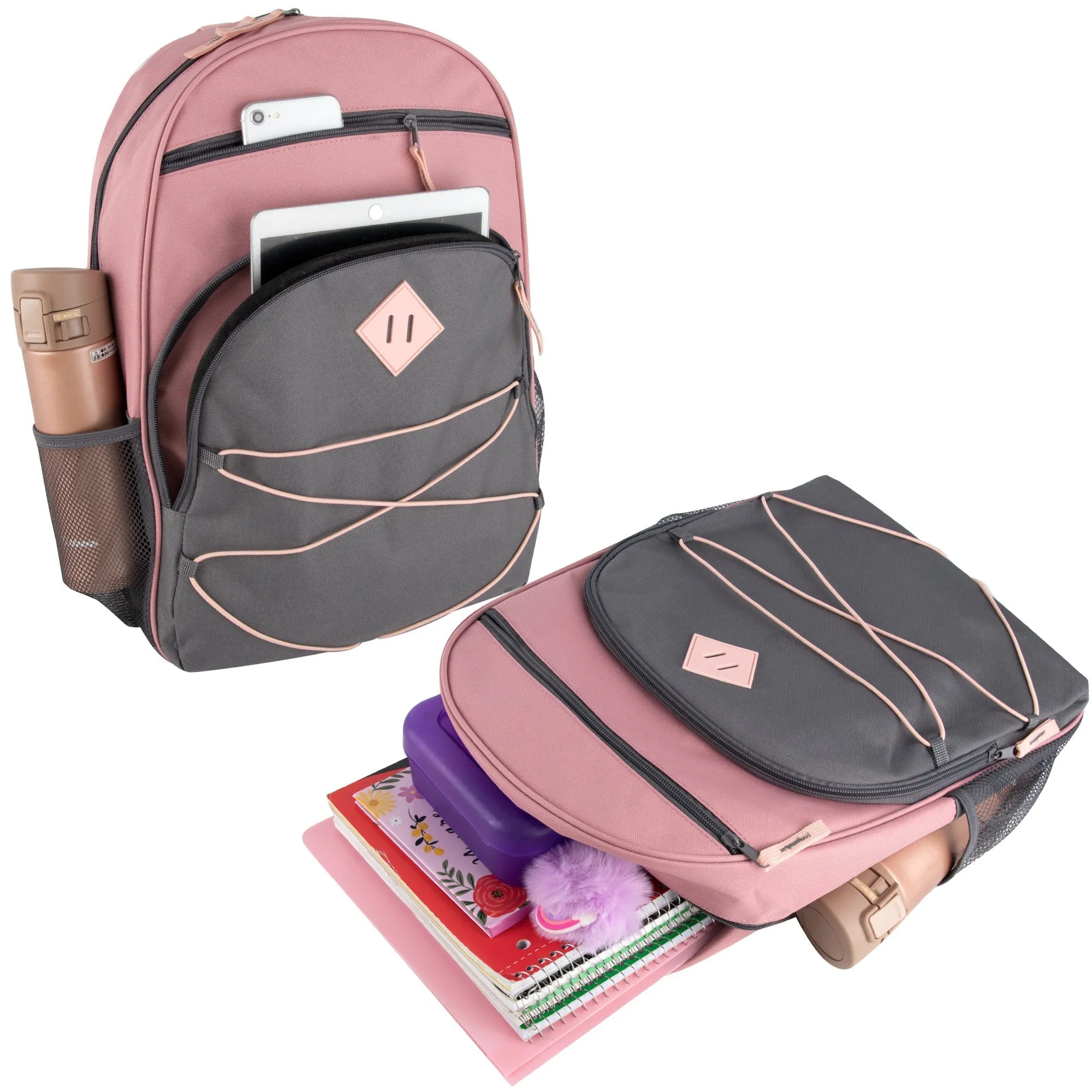 Wholesale 17 Inch Multi Pocket Bungee Backpack - 3 Girl Colors